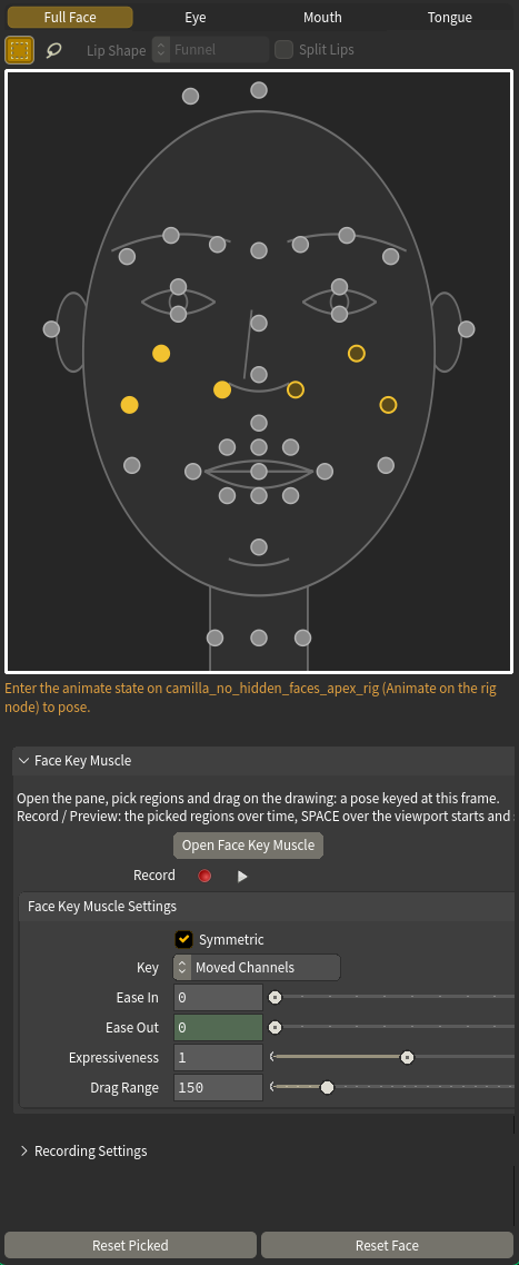 The Face Key Muscle pane, Full Face tab
