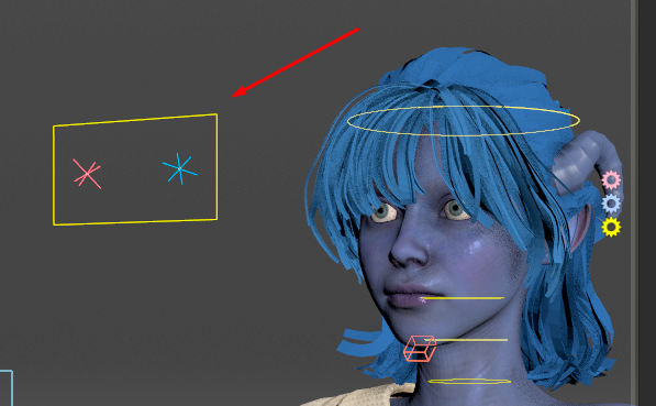 The eye crosses in their frame in front of the face